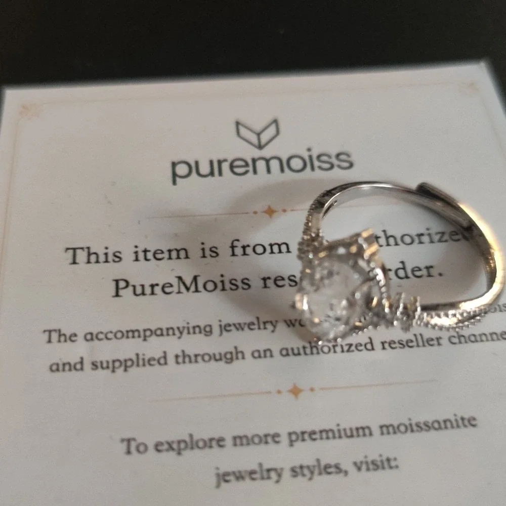 PureMoiss Oval Cut Moissanite Ring Silver Tone Vintage Style Adjustable Band